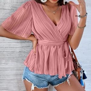 Boho surplice neck ruffle blouse
